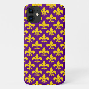 Purple Gold Yellow Fleur de Lis Pattern iPhone 11 Case