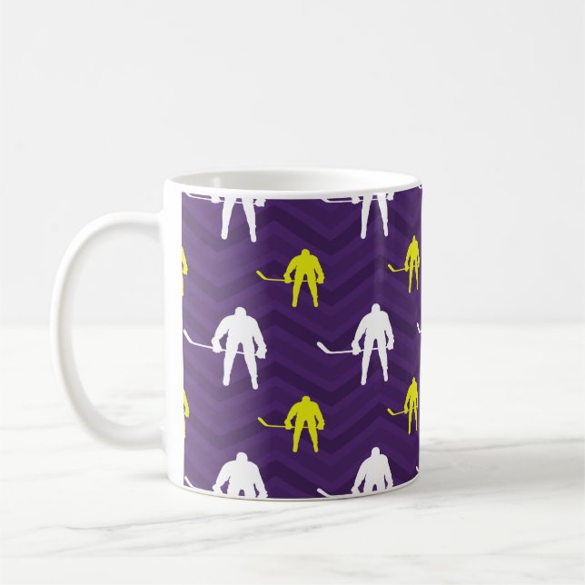 Purple, Gold Yellow, White, Ice Hockey, Chevron Coffee Mug (Left)