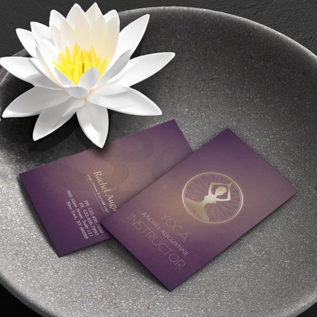 Purple & Gold Yoga Meditation Pose ZEN & OM Symbol Business Card (Creator Uploaded)