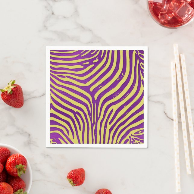 Purple & Gold Zebra Stripes Pattern Decoupage Napkin (Insitu)