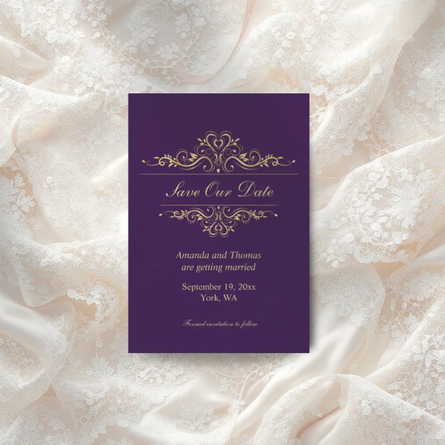 Purple golden frame save the date card (Creator Uploaded)