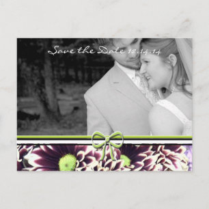 Purple & Golden Lime Floral Wedding Save the Date Announcement Postcard
