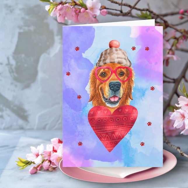 Purple Golden Retriever Valentine's Day Gift Dog Card (Creator Uploaded)