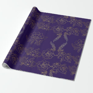 Purple Golden Rose Patterned  Wrapping Paper
