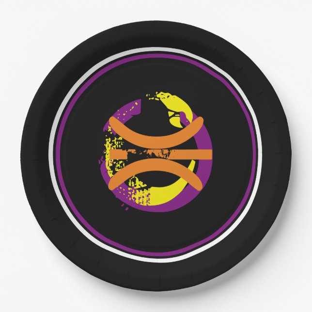 Purple/Golden Yellow/Black Basketball 9" Plates (Front)