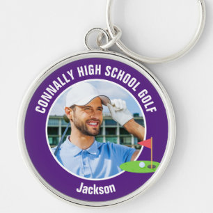Purple Golfer Photo High School Golf Team Key Ring