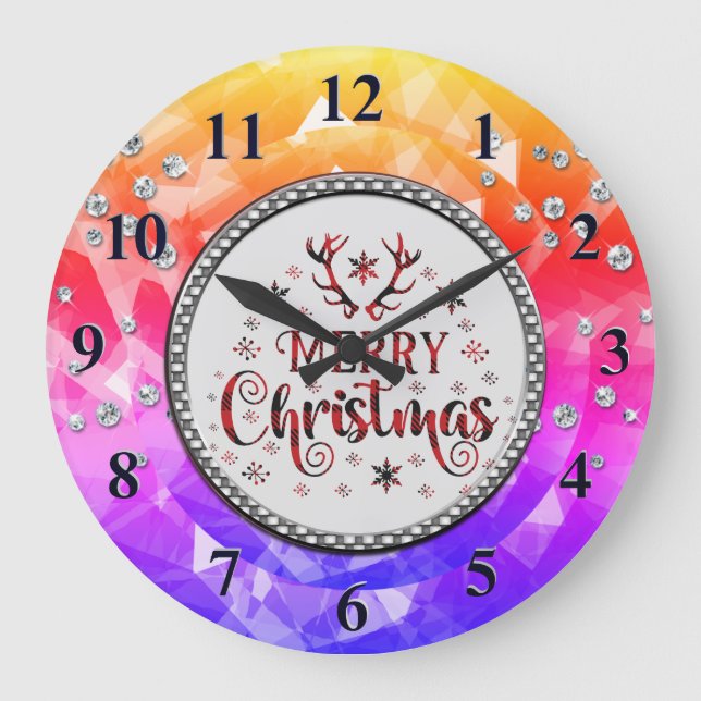Purple Gorgeous Emerald  Merry Christmas  Large Cl Large Clock (Front)
