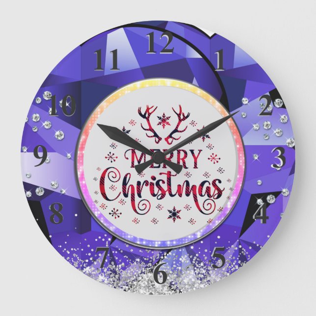 Purple Gorgeous Emerald  Merry Christmas  Large Clock (Front)