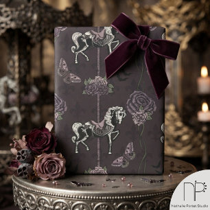 Purple Gothic Carousel Horse Wrapping Paper