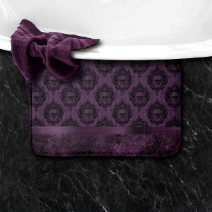 Purple Gothic Chic Eggplant and Black Skulls Bath Mat