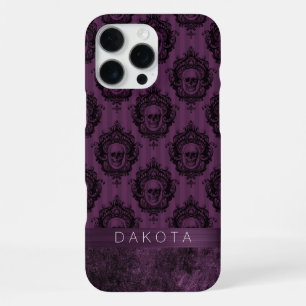Purple Gothic Chic Eggplant and Black Skulls iPhone 16 Pro Max Case