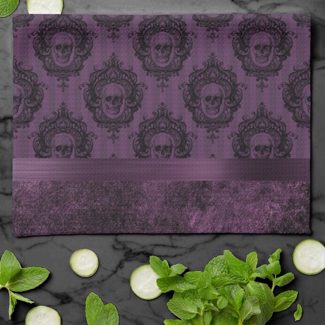 Purple Gothic Chic | Eggplant and Black Skulls Tea Towel (Creator Uploaded)