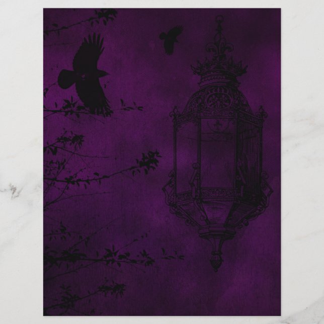 Purple Gothic Crows Scrapbook Paper (Front)