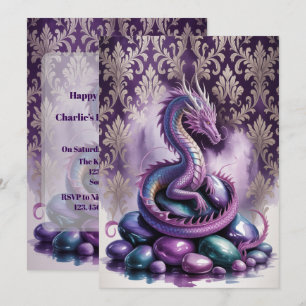 Purple Gothic Dragon Birthday Party Bash Invitation