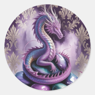 Purple Gothic Dragon Birthday Party Classic Round Sticker