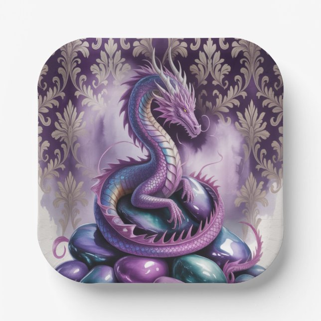 Purple Gothic Dragon Birthday Party Paper Plate (Front)