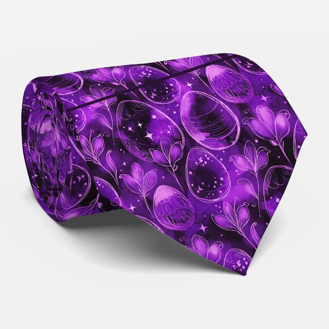 Purple Gothic Easter Pattern Tie (Rolled)