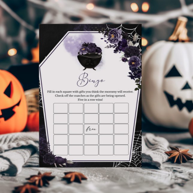 Purple Gothic Floral Baby Shower Bingo Game (Floral Gothic Invitation Bingo Game)