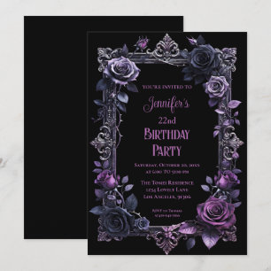 Purple Gothic Floral Birthday Invitation