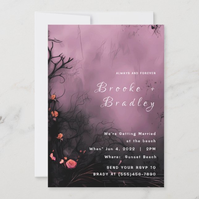 Purple Gothic Floral Wedding Invitation (Front)