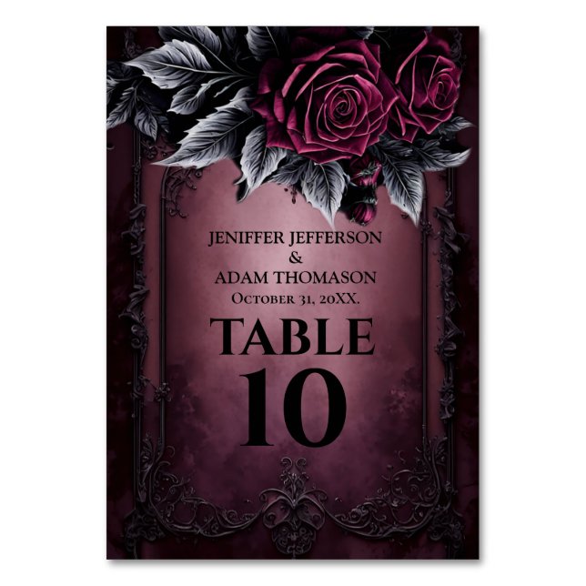 Purple Gothic Halloween Alternative Wedding Table Number (Front)