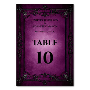 Purple Gothic Halloween Alternative Wedding Table Number