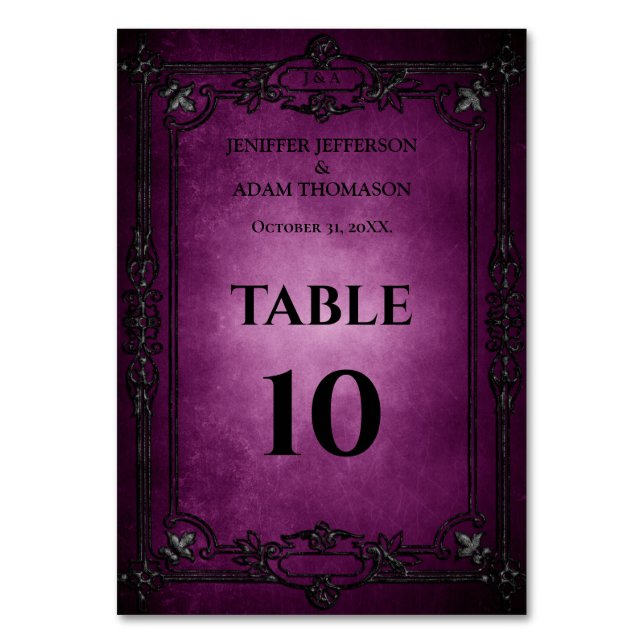 Purple Gothic Halloween Alternative Wedding Table Number (Front)