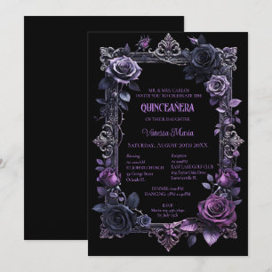 Purple Gothic Halloween Floral Quinceanera Invitat Invitation