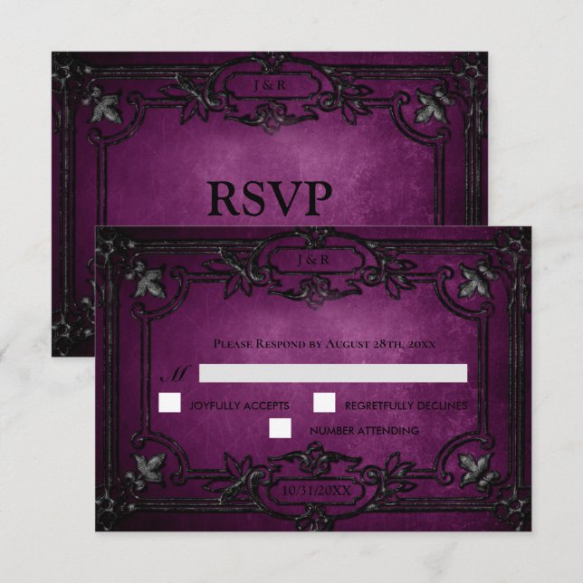 Purple Gothic Halloween Wedding RSVP Card (Front/Back)