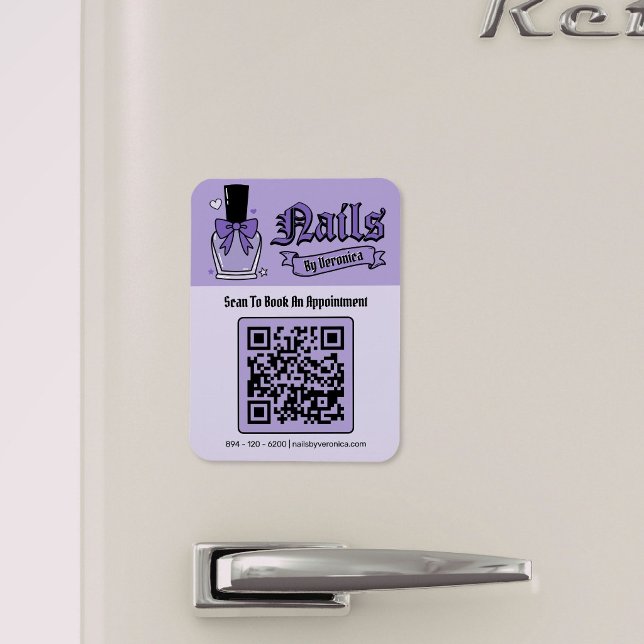 Purple Gothic Nail Technician QR Code Fridge  Magnet (Purple Gothic Nail Technician QR Code Fridge Magnet)