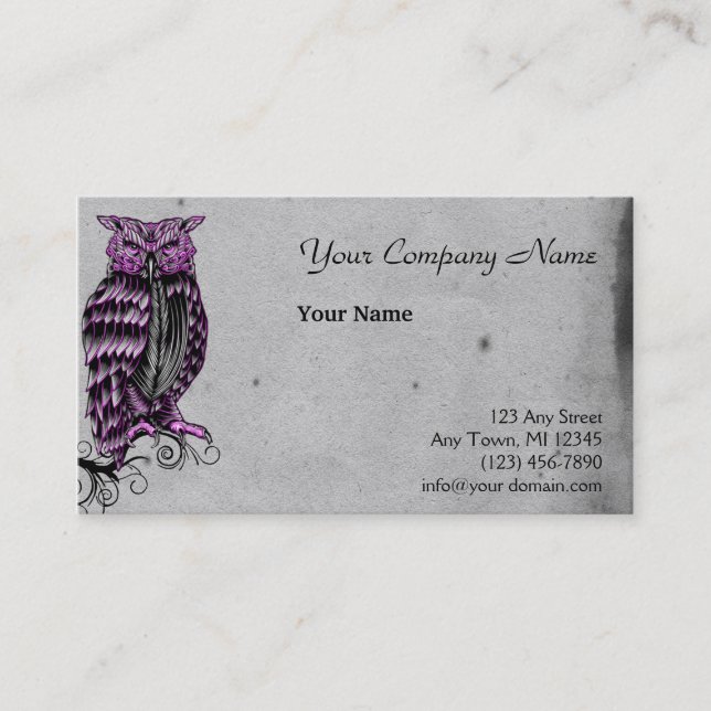 Purple Gothic Owl Illustration Business Card (Front)