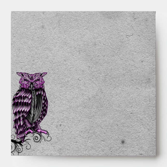 Purple Gothic Owl Posh Wedding Envelope (Front)