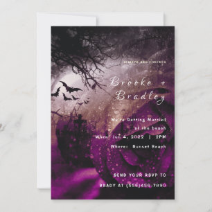Purple Gothic Rose & Bats Wedding Invitation