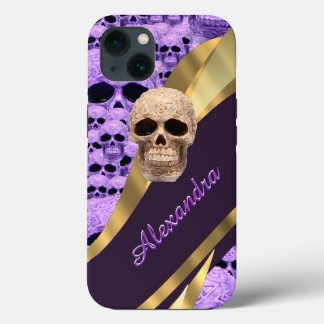 Purple gothic skull personalised iPhone 13 case