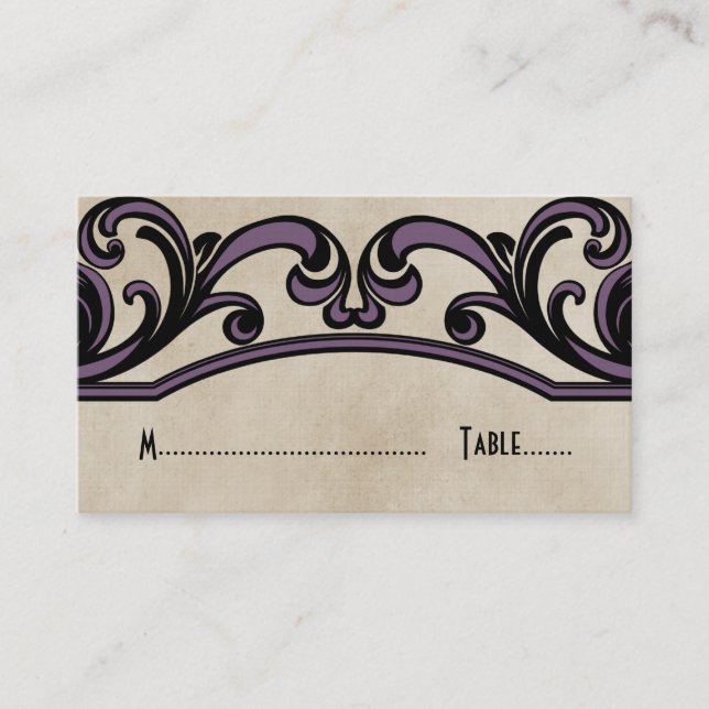 Purple Gothic Swirls Place Card (Front)