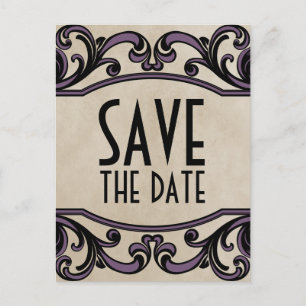 Purple Gothic Swirls Save the Date Postcard