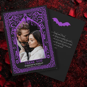 Purple Gothic Vampire Cathedral Photo Wedding Thank You Card