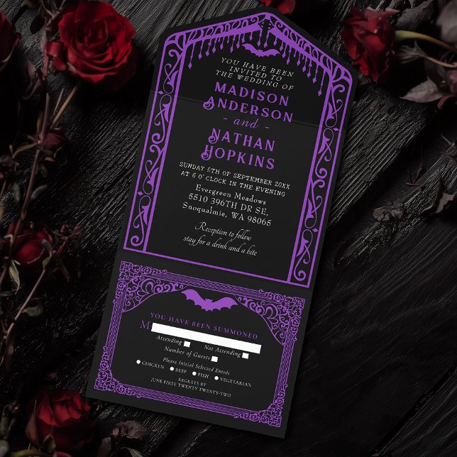 Purple Gothic Vampire Cathedral Wedding All In One Invitation (Creator Uploaded)
