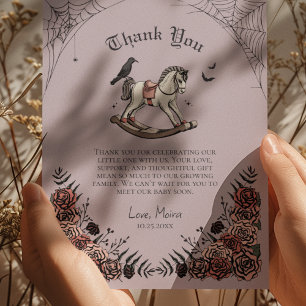 Purple Gothic Vintage Rocking Horse Baby Shower Thank You Card