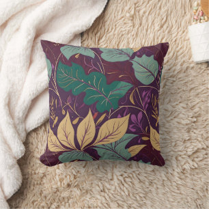 Purple Graceful Modern Leaf Print Cushion
