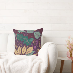 Purple Graceful Modern Leaf Print Cushion