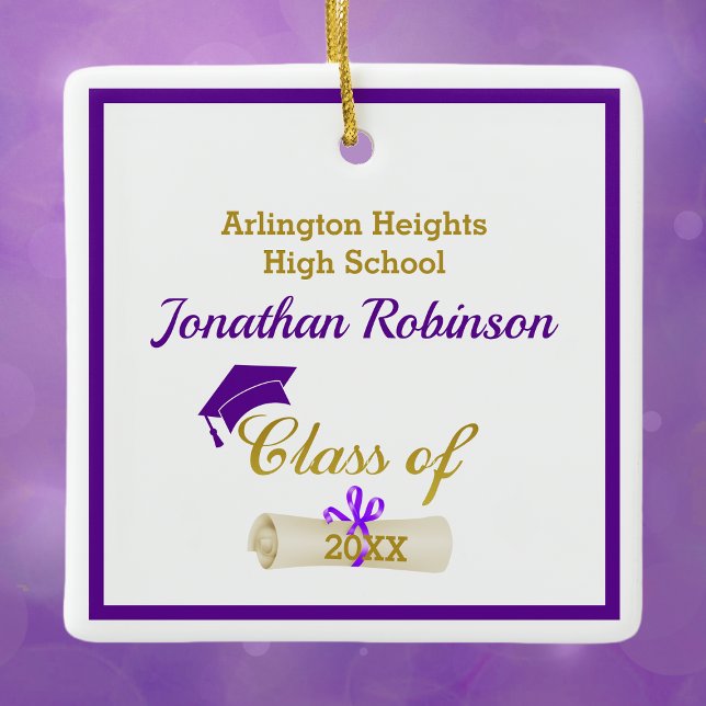 Purple Grad Cap and Diploma Ceramic Ornament (Creator Uploaded)