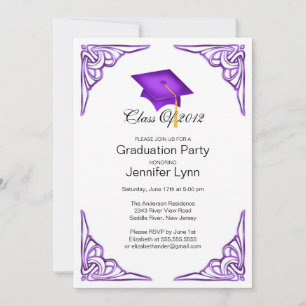Purple Grad Cap Graduation Party Invitation