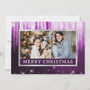 Purple Gradient and Winter Icicles Family Photo Holiday Card