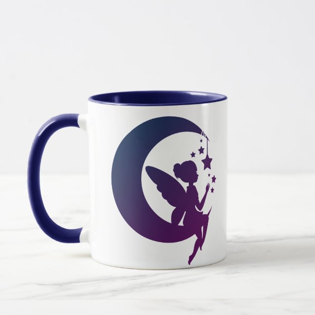 Purple Gradient Crescent Moon And Stars Fairy Mug (Left)