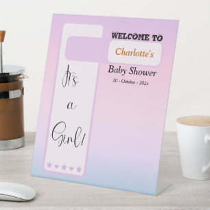 Purple Gradient Cute Eyeball Baby Shower Welcome Pedestal Sign