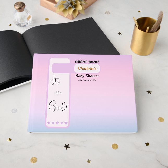 Purple Gradient Cute Eyeball Text Baby Shower Guest Book (Front Open)