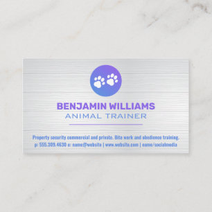 Purple Gradient Dog Paw Logo   Wooden Boards Business Card