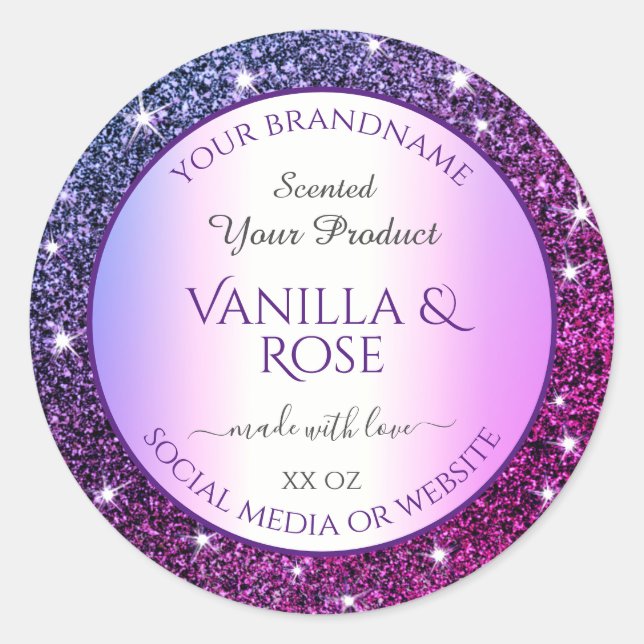 Purple Gradient Glitter Product Packaging Labels (Front)