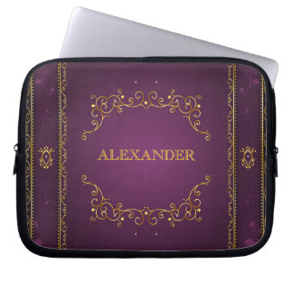 Purple Gradient+Gold Frame Accent-Monogram Laptop Sleeve